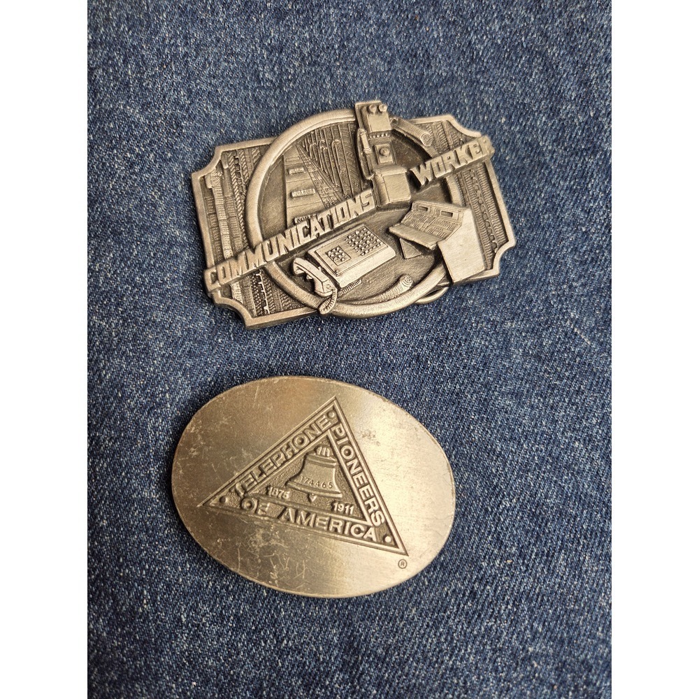 Lot of 2 Vintage CWA Labor Movement Silver Belt Buckles - Rare Union